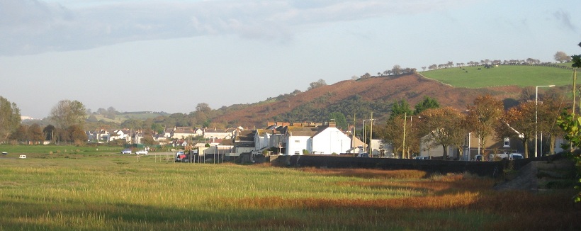 Penclawdd village seen from the sea wall